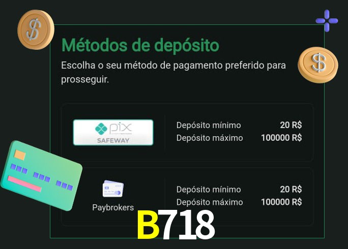 O cassino B718 oferece uma grande variedade de métodos de pagamento